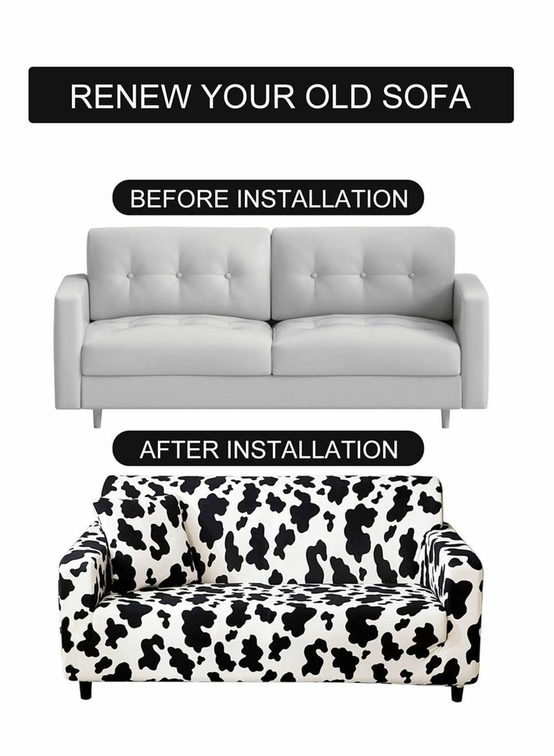 Captaintech Elastic Sofa Cover Printed Dustproof Anti-Slip for 3 Cushions Sofa Elastic Universal Furniture Cover with 1 Pillowcase (190-230cm, Black and White Spots) - Image 3