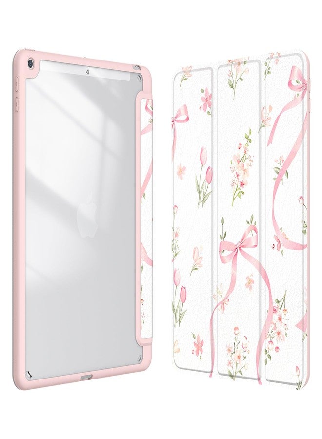 Xkladz Case for iPad 9th / 8th / 7th Generation (2021/2020/2019) 10.2 inch, Case with Pencil Holder, Stand Clear Back Cover Cute Cool Design for Women Girls, Auto Sleep/Wake, Bow Tulip - Image 1