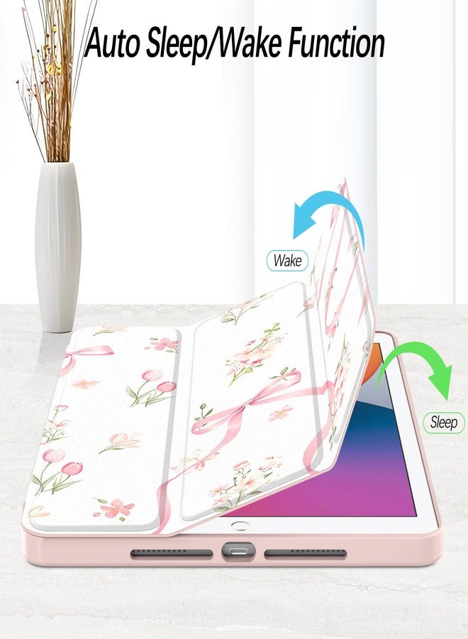Xkladz Case for iPad 9th / 8th / 7th Generation (2021/2020/2019) 10.2 inch, Case with Pencil Holder, Stand Clear Back Cover Cute Cool Design for Women Girls, Auto Sleep/Wake, Bow Tulip - Image 2