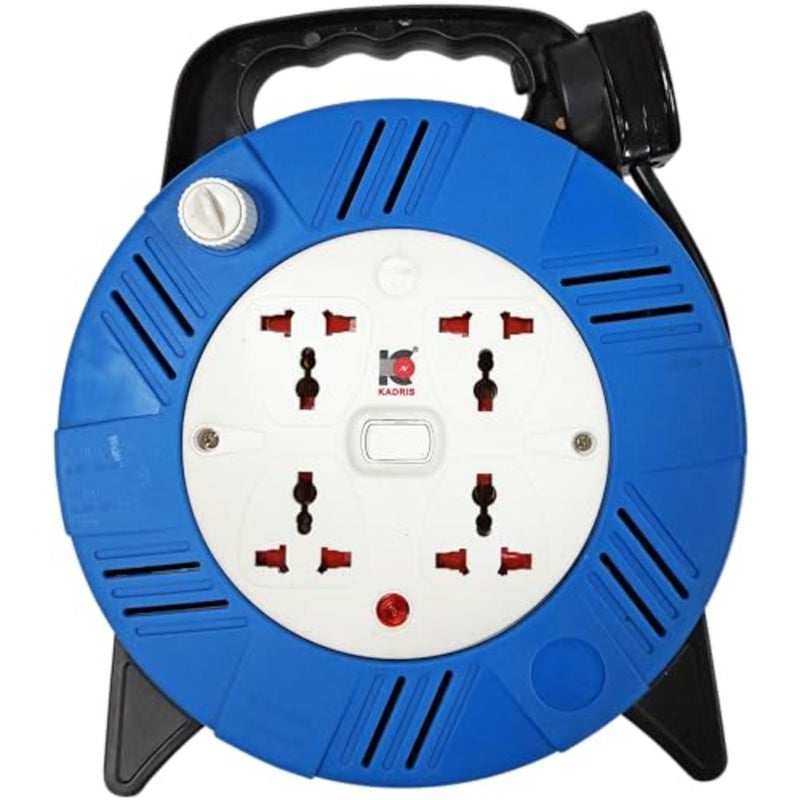Heavy Duty 3 Way Socket Cable Extension Reel Cassette, 10 Meter Cable Length, Blue/Black - Image 1