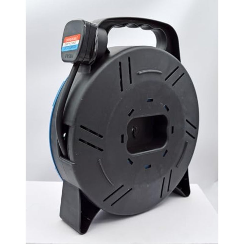 Heavy Duty 3 Way Socket Cable Extension Reel Cassette, 10 Meter Cable Length, Blue/Black - Image 4