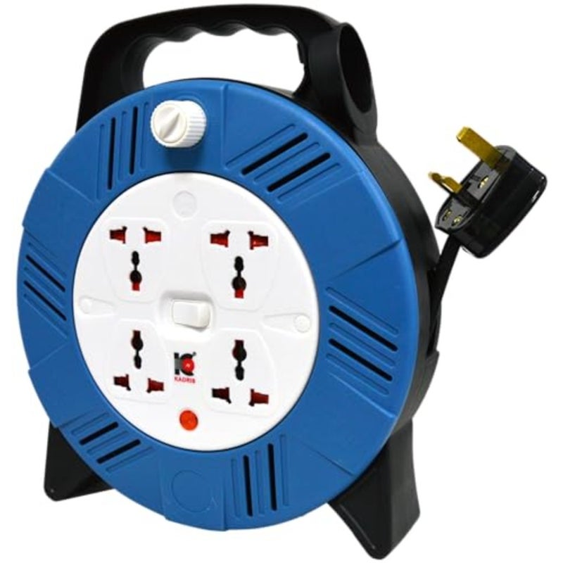 Heavy Duty 3 Way Socket Cable Extension Reel Cassette, 10 Meter Cable Length, Blue/Black - Image 5