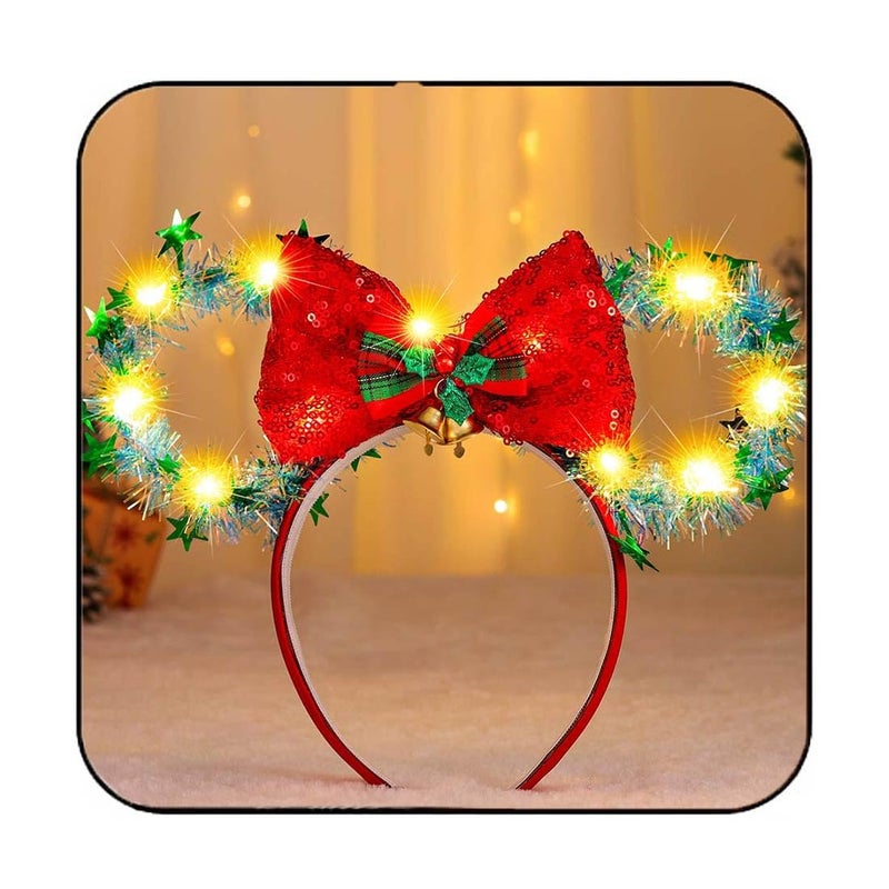 Catery Christmas Mouse Ears Headband Light up Headbands Shiny Mouse Ears Bow Hair Band Hair Accessories for Women and Girls Green One Size