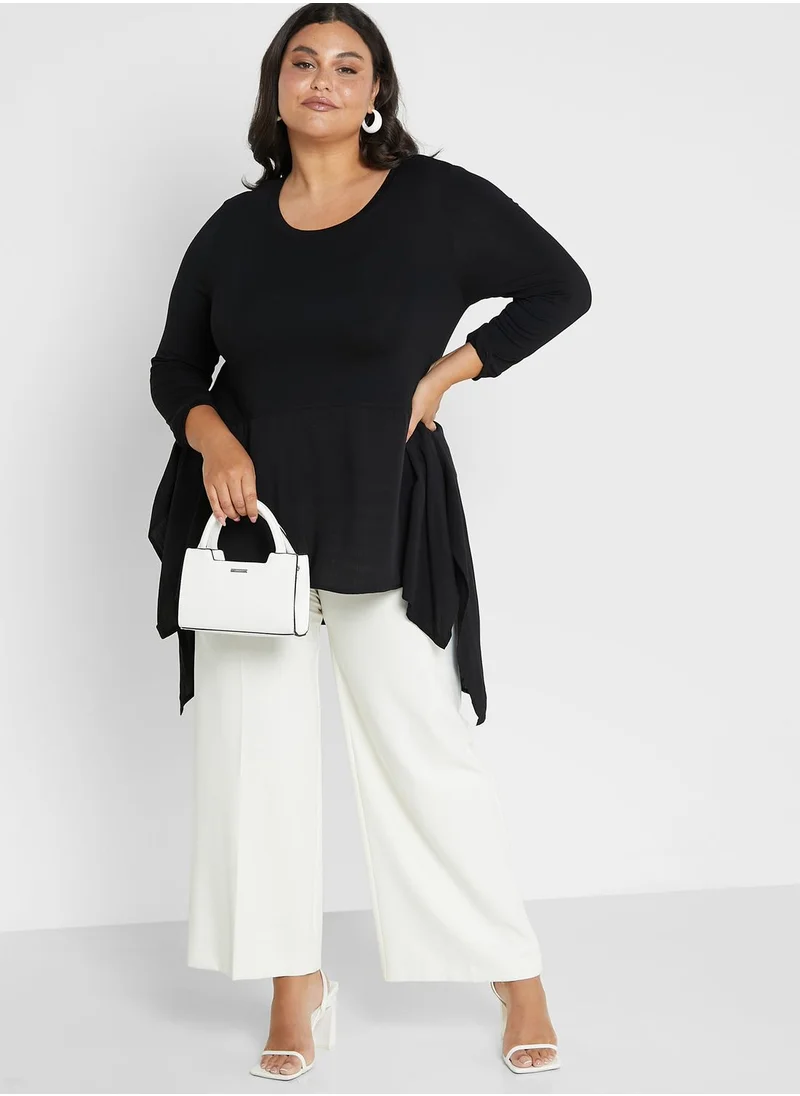 Avenue Crew Neck Asymmetrical Hem Top