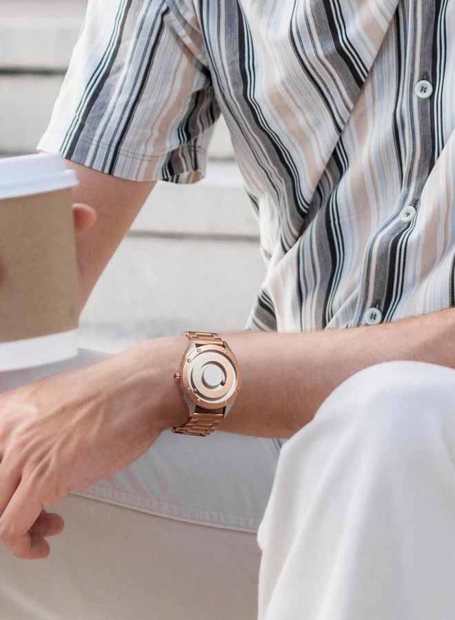 EUTOUR Magnetic Watches for Men|Unique No Hands Design with Gliding Magnet Beads Display|40mm Dial with Rivet Bezel, 3ATM|20mm Three-Link Steel Band|Fashion Watch Gifts, ROSE GOLD, Modern - Image 2