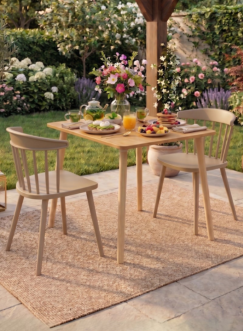 M-Smart 3-Piece Dining Table Set -  Solid Wood Dining Table 80x80x73CM with 2 Modern and Comfortable High-Quality Plastic Beige Chairs - Image 3