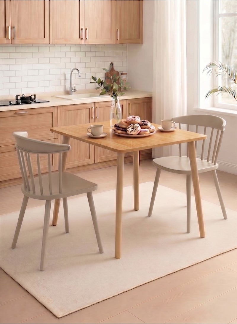 M-Smart 3-Piece Dining Table Set -  Solid Wood Dining Table 80x80x73CM with 2 Modern and Comfortable High-Quality Plastic Beige Chairs - Image 2