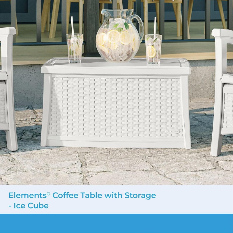 Suncast Elements Coffee Table with Storage WeatherResistant Hinged Lid Spacious 30 Gal Hidden Storage Ideal for Patios and Outdoor Spaces Ice Cube Made in the USA