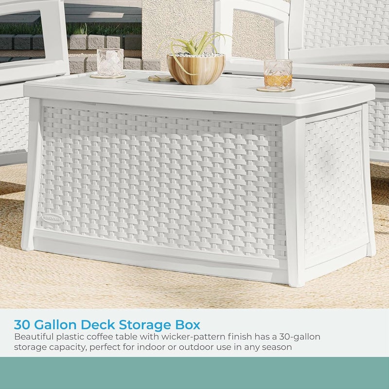 Suncast Elements Coffee Table with Storage WeatherResistant Hinged Lid Spacious 30 Gal Hidden Storage Ideal for Patios and Outdoor Spaces Ice Cube Made in the USA