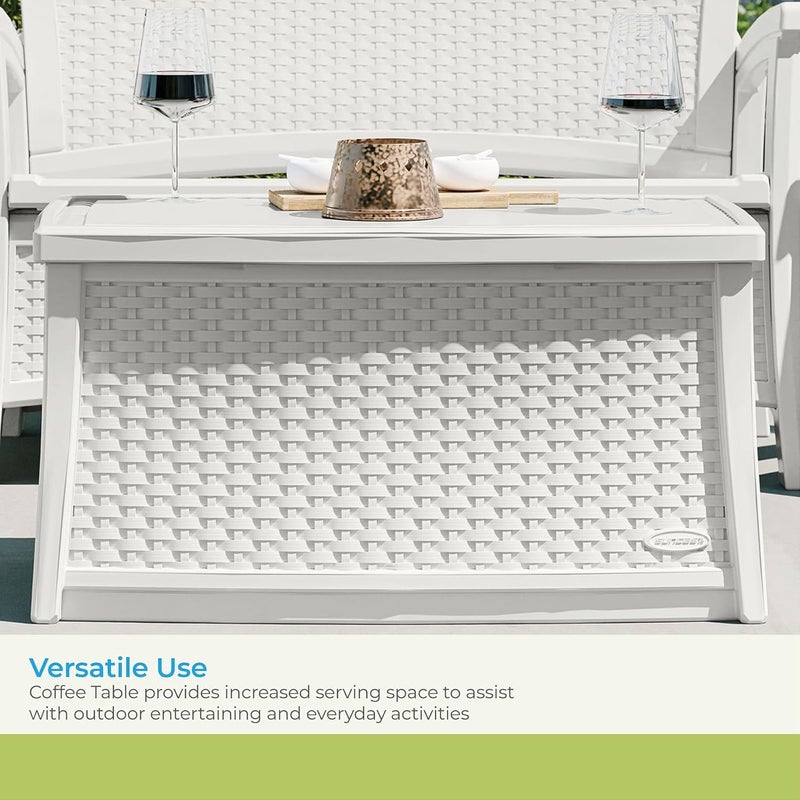 Suncast Elements Coffee Table with Storage WeatherResistant Hinged Lid Spacious 30 Gal Hidden Storage Ideal for Patios and Outdoor Spaces Ice Cube Made in the USA