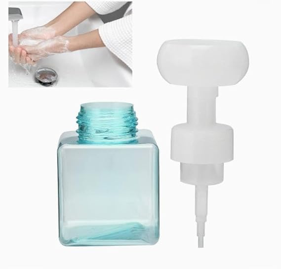 MVM Enterprise Foam Pump Bottle Foam Dispenser Bottle Small and Portable with LargeCaliber Design for Distribute Lotion Shampoo Shower Gel EtcSquare Transparent Blue Flower Sparkling Bottle1pc - Image 2