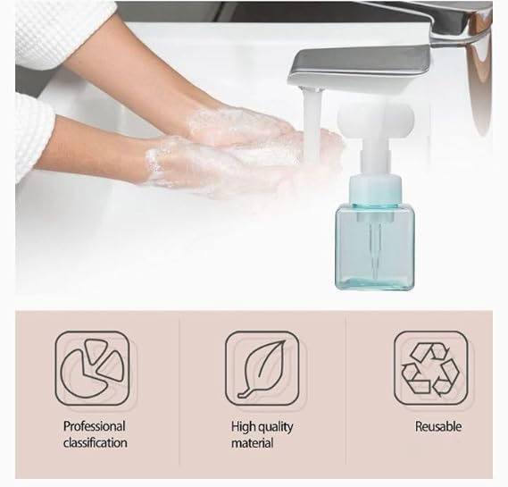 MVM Enterprise Foam Pump Bottle Foam Dispenser Bottle Small and Portable with LargeCaliber Design for Distribute Lotion Shampoo Shower Gel EtcSquare Transparent Blue Flower Sparkling Bottle1pc - Image 4