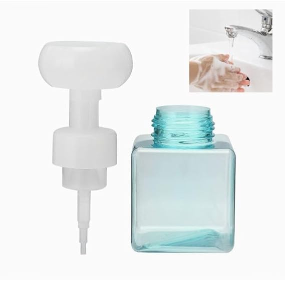 MVM Enterprise Foam Pump Bottle Foam Dispenser Bottle Small and Portable with LargeCaliber Design for Distribute Lotion Shampoo Shower Gel EtcSquare Transparent Blue Flower Sparkling Bottle1pc - Image 3