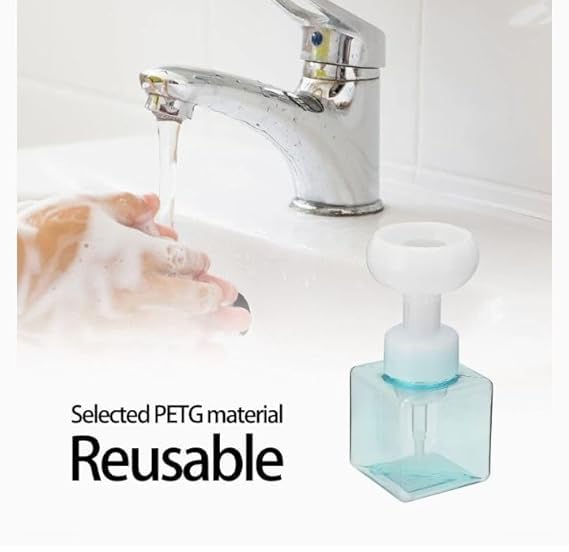 MVM Enterprise Foam Pump Bottle Foam Dispenser Bottle Small and Portable with LargeCaliber Design for Distribute Lotion Shampoo Shower Gel EtcSquare Transparent Blue Flower Sparkling Bottle1pc - Image 5