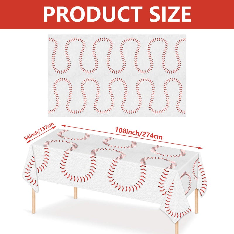 XIENBLOC 3pcs Baseball Tablecloths Baseball Birthday Party Supplies Disposable Plastic Table Cloths Rectangle Waterproof Table Cover for Baseball Sports Theme Party Decorations 54"x108" - Image 2