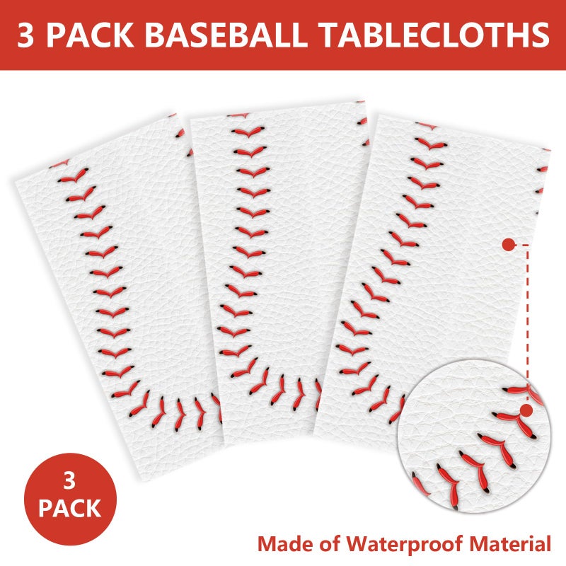 XIENBLOC 3pcs Baseball Tablecloths Baseball Birthday Party Supplies Disposable Plastic Table Cloths Rectangle Waterproof Table Cover for Baseball Sports Theme Party Decorations 54"x108" - Image 3