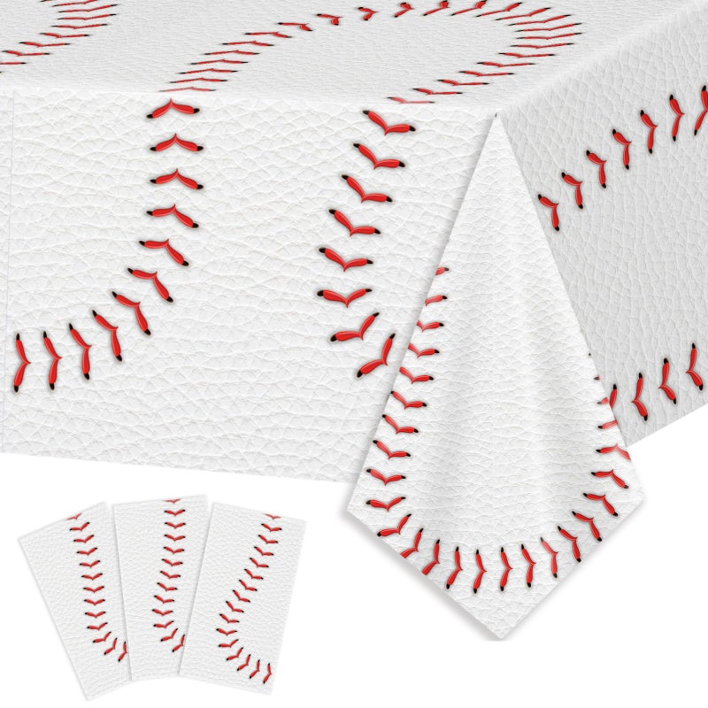 XIENBLOC 3pcs Baseball Tablecloths Baseball Birthday Party Supplies Disposable Plastic Table Cloths Rectangle Waterproof Table Cover for Baseball Sports Theme Party Decorations 54"x108" - Image 1