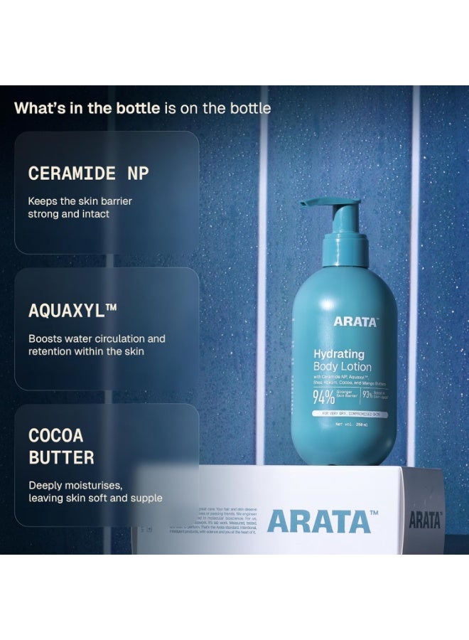 Arata Ceramide Body Lotion for Winter Dry Skin | Exfoliates Dead Skin | Non-Greasy Formula with Long-Lasting Hydration | Deep Nourishment with Shea Butter & Cocoa Butter | For Men & Women 250 ml - Image 4
