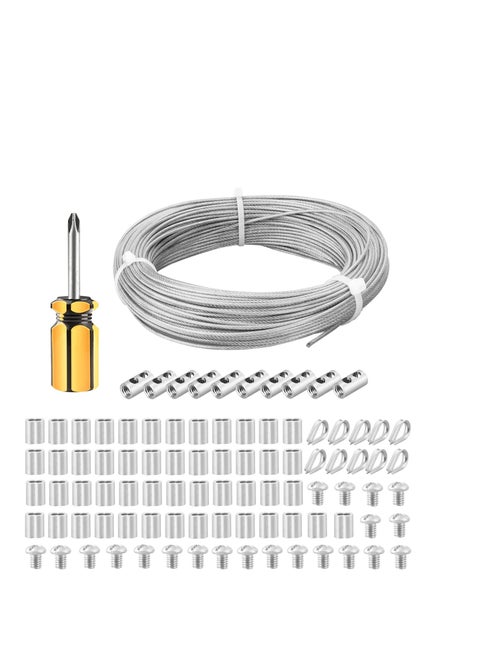 Wire Cable Railing Kit 164ft Stainless Steel Rope Coated Garden for Support System Clotheslines Hanging Lights with Thimbles Crimping Sleeves Clips Screwdrivers