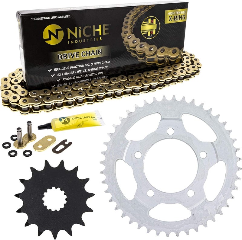 NICHE Drive Sprocket Chain Combo for Suzuki SV650S Front 15 Rear 44 Tooth 525VM-X X-Ring 108 Links - Image 1