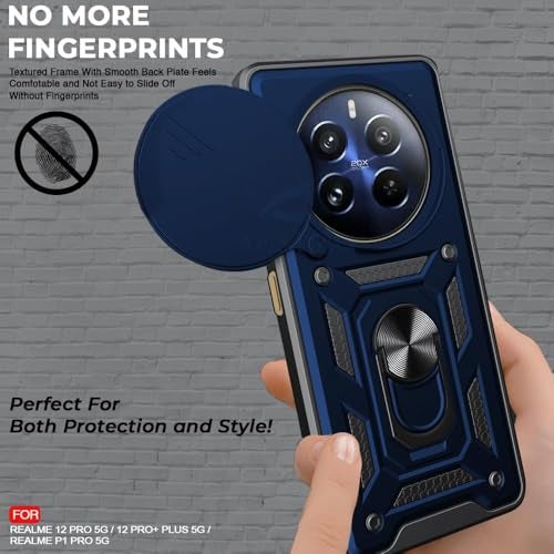 AIBEX® Back Cover for Realme P2 Pro 5G | D10 Tough Armor Case | Sliding Camera Shield | 360° Protection | Kickstand Ring Holder | Military-Grade Shockproof Bumper Case - Image 4