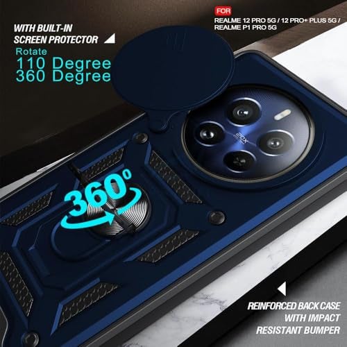 AIBEX® Back Cover for Realme P2 Pro 5G | D10 Tough Armor Case | Sliding Camera Shield | 360° Protection | Kickstand Ring Holder | Military-Grade Shockproof Bumper Case - Image 2