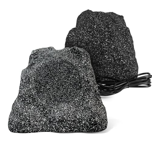 Herdio Outdoor Rock Bluetooth Speakers Wired IPX7 Waterproof 200 Watt Resin Material All Weather for Deck Pool Backyard Patio Garden BBQ 1 Pair Black - Image 1