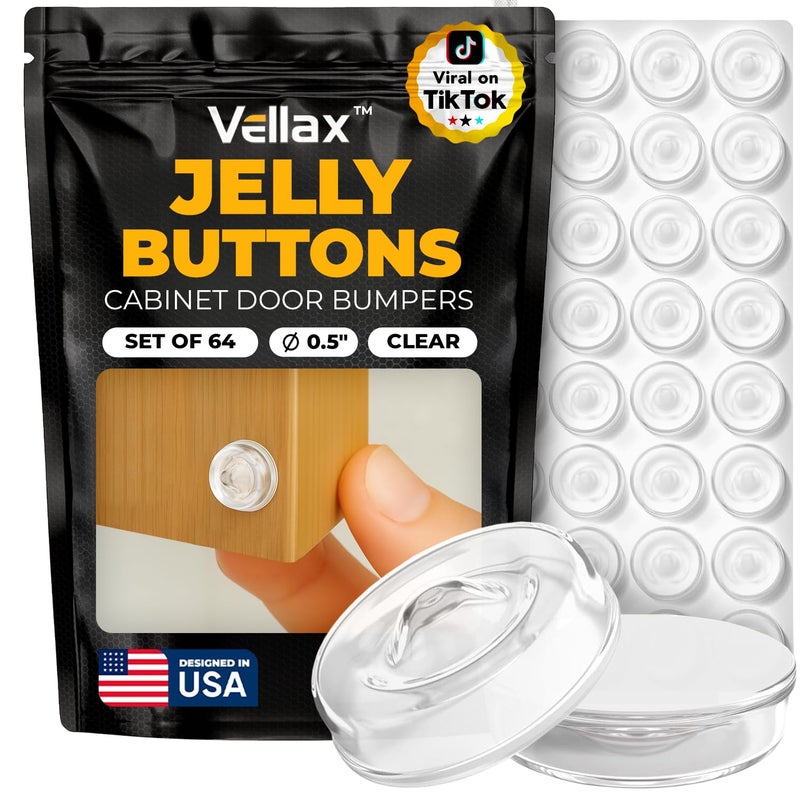 Vellax 64 Self Adhesive Cabinet Door Bumpers â€“ Sticky Clear Silicone Rubber Pads for Furniture Drawers, Kitchen Cabinets, Decor, Wall Protection â€“ Vellax - Image 1
