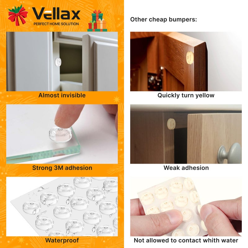 Vellax 64 Self Adhesive Cabinet Door Bumpers â€“ Sticky Clear Silicone Rubber Pads for Furniture Drawers, Kitchen Cabinets, Decor, Wall Protection â€“ Vellax - Image 3