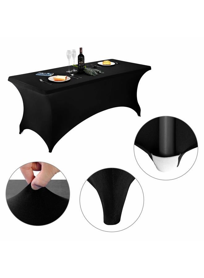 LZY Spandex Fitted Stretch Table Cover for 6 ft or 4ft or 8ft Folding Table, Rectangular Cocktail Tablecloth, Perfect for Party or Banquet (6FT Black) - Image 3