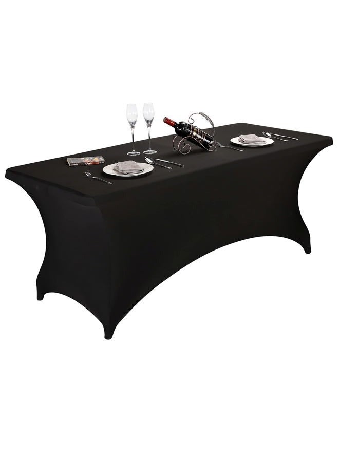 LZY Spandex Fitted Stretch Table Cover for 6 ft or 4ft or 8ft Folding Table, Rectangular Cocktail Tablecloth, Perfect for Party or Banquet (6FT Black) - Image 1
