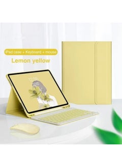 Bluetooth Keyboard Case For Ipad Pro 11 10.2 Air 4 Pencil Slot Mini 6 Leather Mouse Pad Protective Cover For Digital Computer-Color:Lemon Yellow + Yellow Keyboard + Yellow Dual-mode Bluetooth Mouse-Applicable Model:2022/2021 2020/2018 Ipadpro12.9
