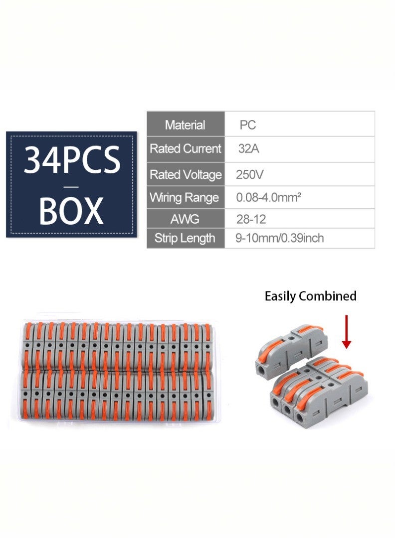 kashemano Quick Lever Wire Connectors 34PC Set Universal Quick Push-in - Image 1