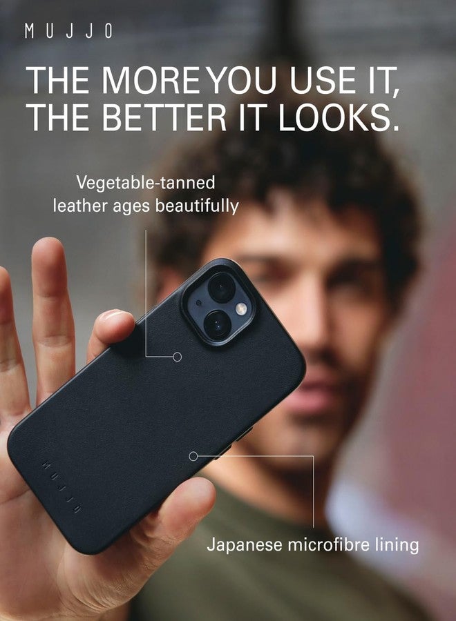 موجو جراب هاتف من الجلد من موجو - يناسب هواتف آيفون 15 بلس و14 بلس - متوافق مع ماج سيف - جلد أوروبي فاخر - حماية معززة للكاميرا والعدسة - مصنوع من مواد معاد تدويرها - تصميم نحيف - أسود - Image 5