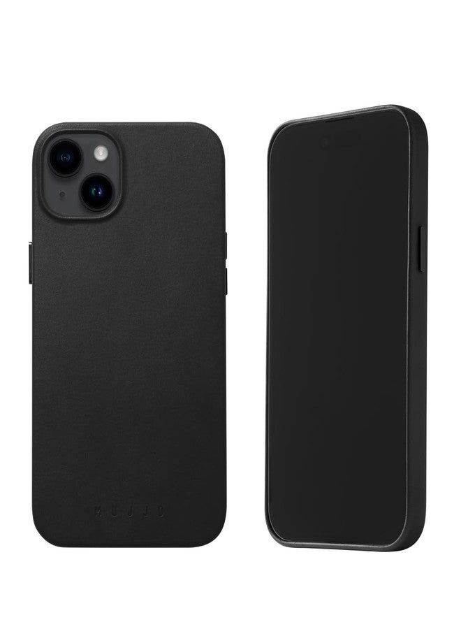 موجو جراب هاتف من الجلد من موجو - يناسب هواتف آيفون 15 بلس و14 بلس - متوافق مع ماج سيف - جلد أوروبي فاخر - حماية معززة للكاميرا والعدسة - مصنوع من مواد معاد تدويرها - تصميم نحيف - أسود - Image 1