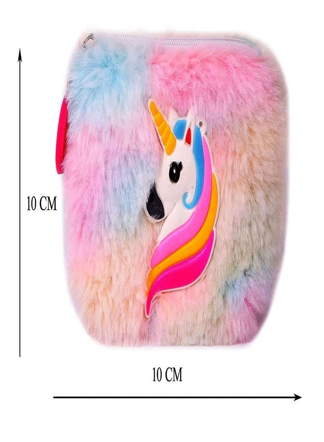 Neel® Unciorn Fur Coin Pouch for Girls Small Cosmetic Pouch Card Holder Zipper Closer Soft Stuff Coin Pouch Cash Holder Pouch Cute Fancy Coin Pouch for Girls Best Return Gift Set for Girls (6pcs) - Image 2