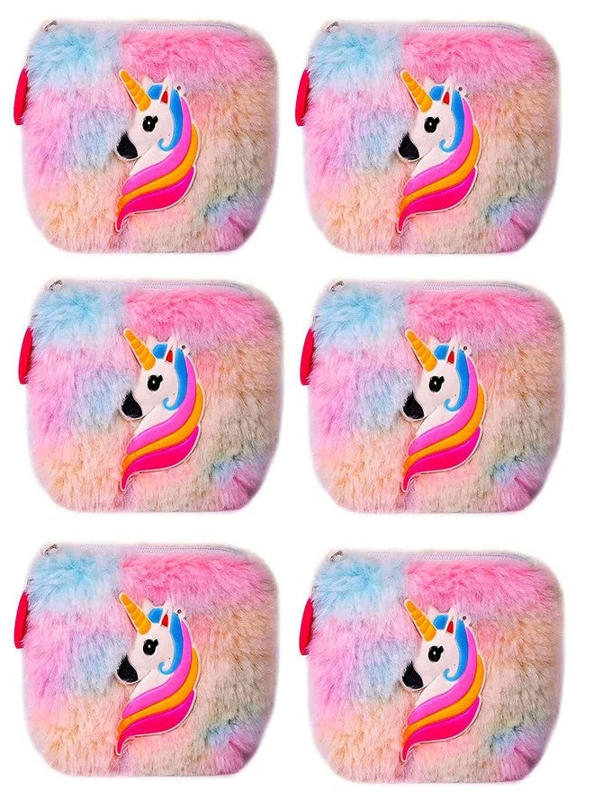 Neel® Unciorn Fur Coin Pouch for Girls Small Cosmetic Pouch Card Holder Zipper Closer Soft Stuff Coin Pouch Cash Holder Pouch Cute Fancy Coin Pouch for Girls Best Return Gift Set for Girls (6pcs) - Image 1