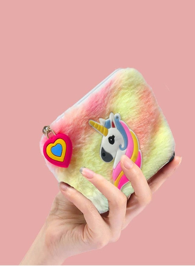 Neel® Unciorn Fur Coin Pouch for Girls Small Cosmetic Pouch Card Holder Zipper Closer Soft Stuff Coin Pouch Cash Holder Pouch Cute Fancy Coin Pouch for Girls Best Return Gift Set for Girls (6pcs) - Image 4