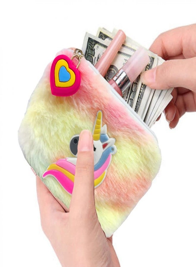 Neel® Unciorn Fur Coin Pouch for Girls Small Cosmetic Pouch Card Holder Zipper Closer Soft Stuff Coin Pouch Cash Holder Pouch Cute Fancy Coin Pouch for Girls Best Return Gift Set for Girls (6pcs) - Image 3