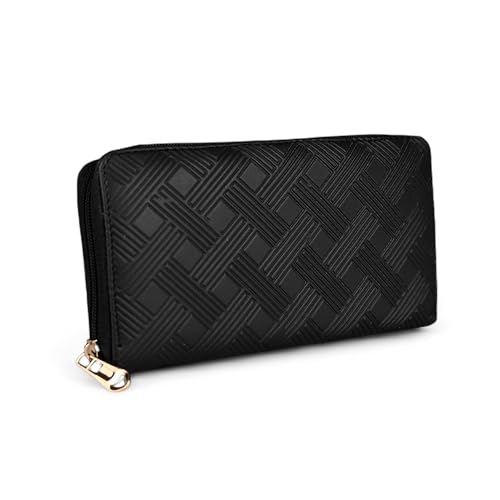 ALSU Women’s Premium Textured Vegan Leather Wallet Black | Trendy Zip-Around Purse with 8 Card Slots, Multiple Compartments & Coin Pocket | Stylish, Durable & Cruelty-Free (jln-16blk) - Image 1