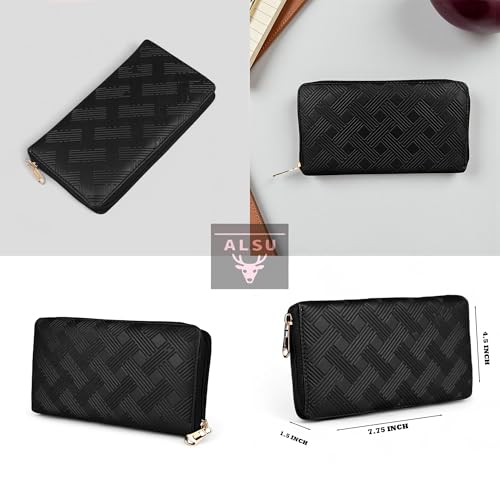 ALSU Women’s Premium Textured Vegan Leather Wallet Black | Trendy Zip-Around Purse with 8 Card Slots, Multiple Compartments & Coin Pocket | Stylish, Durable & Cruelty-Free (jln-16blk) - Image 3