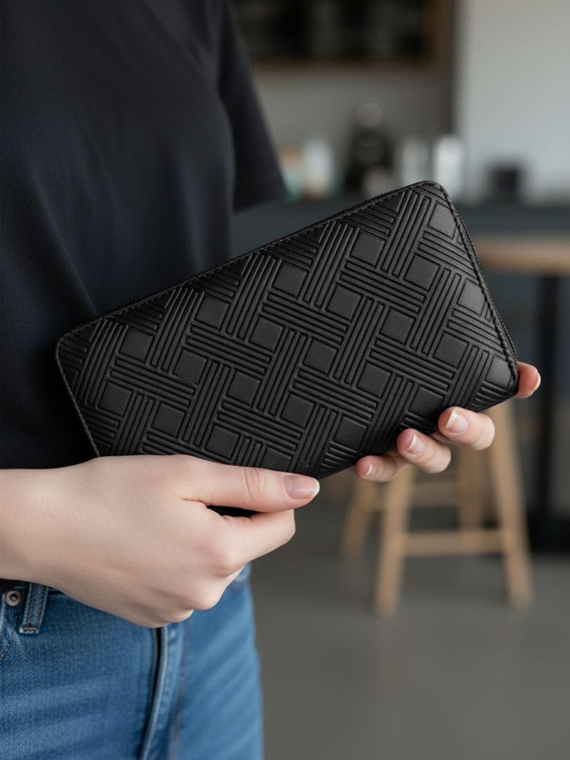 ALSU Women’s Premium Textured Vegan Leather Wallet Black | Trendy Zip-Around Purse with 8 Card Slots, Multiple Compartments & Coin Pocket | Stylish, Durable & Cruelty-Free (jln-16blk) - Image 2