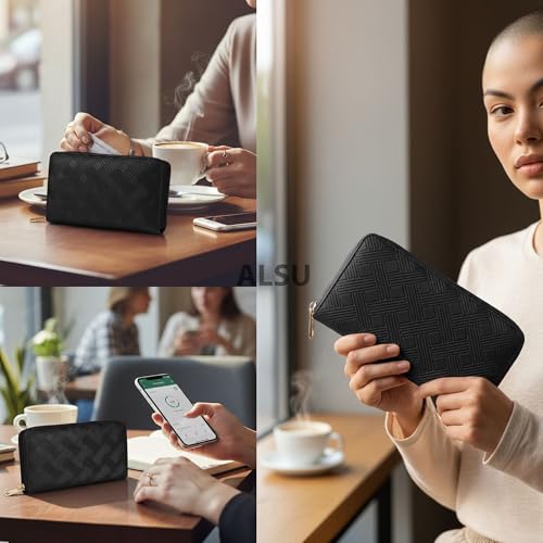 ALSU Women’s Premium Textured Vegan Leather Wallet Black | Trendy Zip-Around Purse with 8 Card Slots, Multiple Compartments & Coin Pocket | Stylish, Durable & Cruelty-Free (jln-16blk) - Image 4