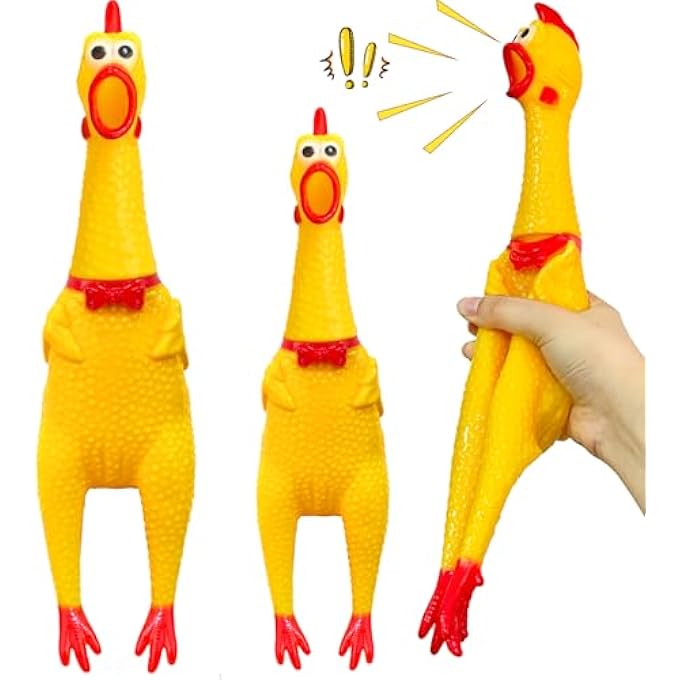 Dshengoo 2Pcs Large Screaming Rubber Chickens,15 Inch 12 Inch Yellow Squawking Squeaky Chicken Toy for Novelty Gag Gift,Prank Noise Maker,Kids,Adults,Dog - Image 1