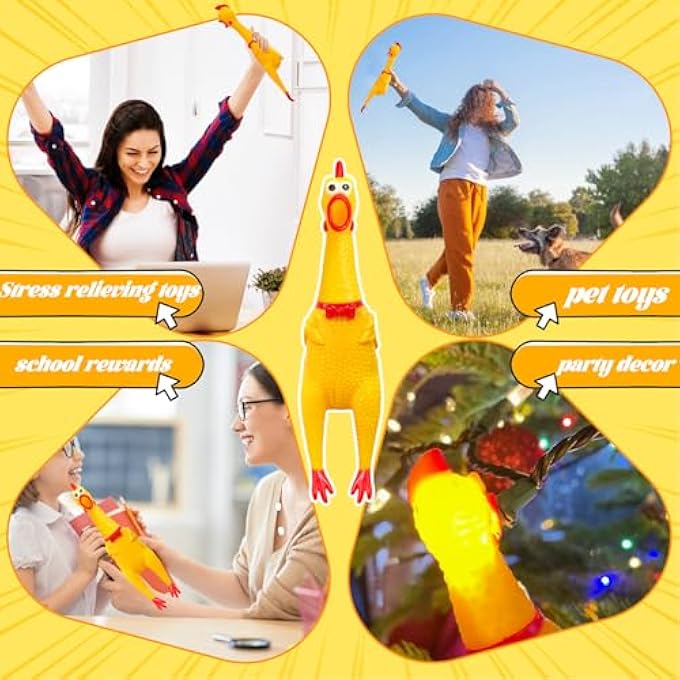 Dshengoo 2Pcs Large Screaming Rubber Chickens,15 Inch 12 Inch Yellow Squawking Squeaky Chicken Toy for Novelty Gag Gift,Prank Noise Maker,Kids,Adults,Dog - Image 5