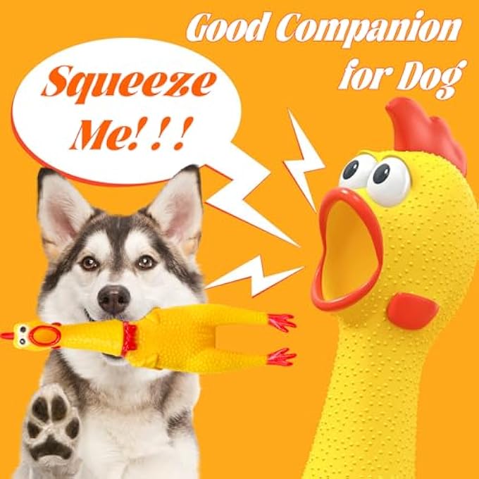 Dshengoo 2Pcs Large Screaming Rubber Chickens,15 Inch 12 Inch Yellow Squawking Squeaky Chicken Toy for Novelty Gag Gift,Prank Noise Maker,Kids,Adults,Dog - Image 4