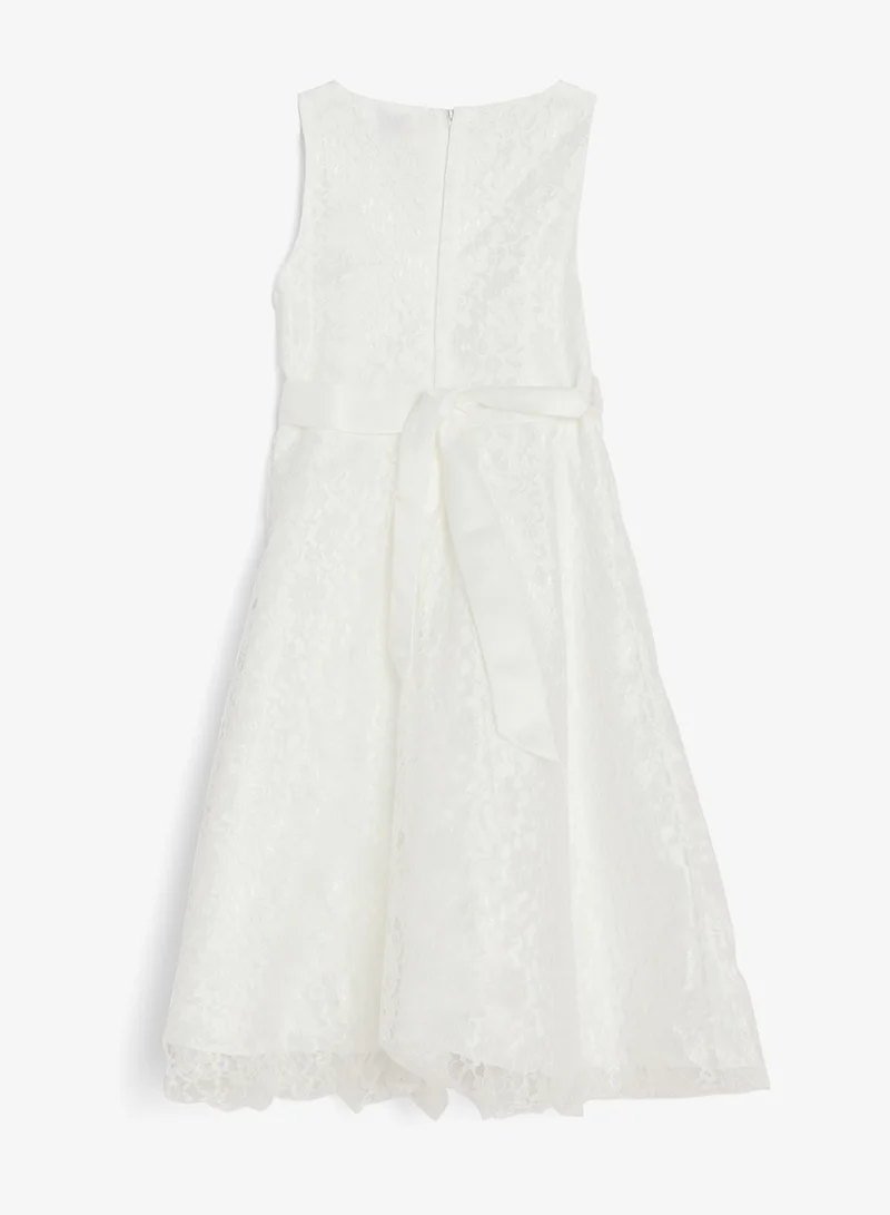 Pinata White Lace Textured V Neck Occasion Dress