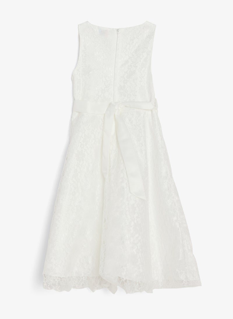 Pinata White Lace Textured V Neck Occasion Dress - Image 2