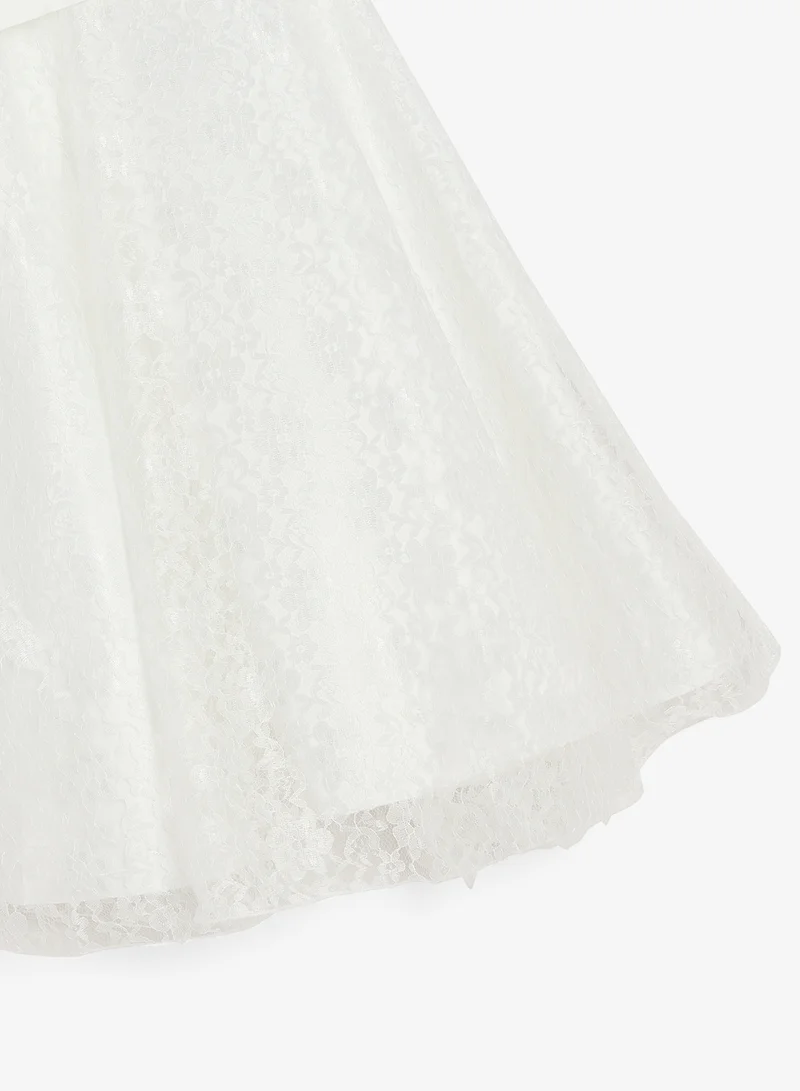 Pinata  White Lace Textured V Neck Occasion Dress for Women | Best Price UAE