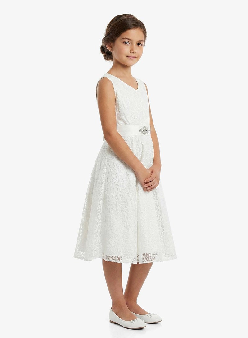 Pinata White Lace Textured V Neck Occasion Dress - Image 1